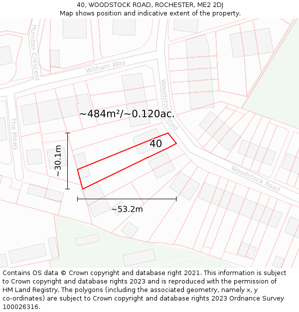 40, WOODSTOCK ROAD, ROCHESTER, ME2 2DJ: Plot and title map