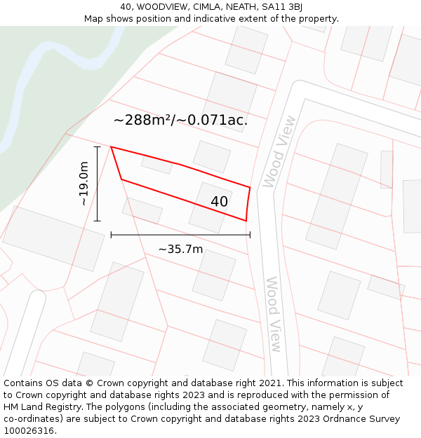 40, WOODVIEW, CIMLA, NEATH, SA11 3BJ: Plot and title map