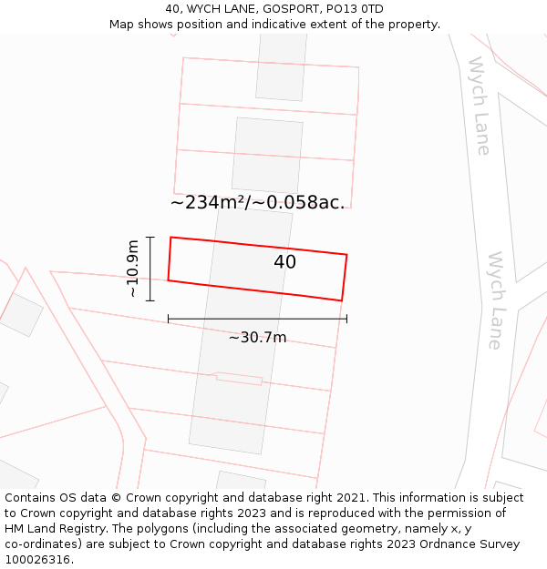 40, WYCH LANE, GOSPORT, PO13 0TD: Plot and title map