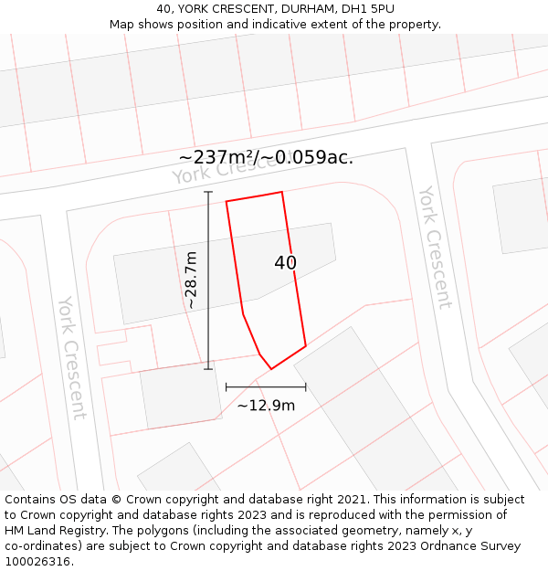 40, YORK CRESCENT, DURHAM, DH1 5PU: Plot and title map