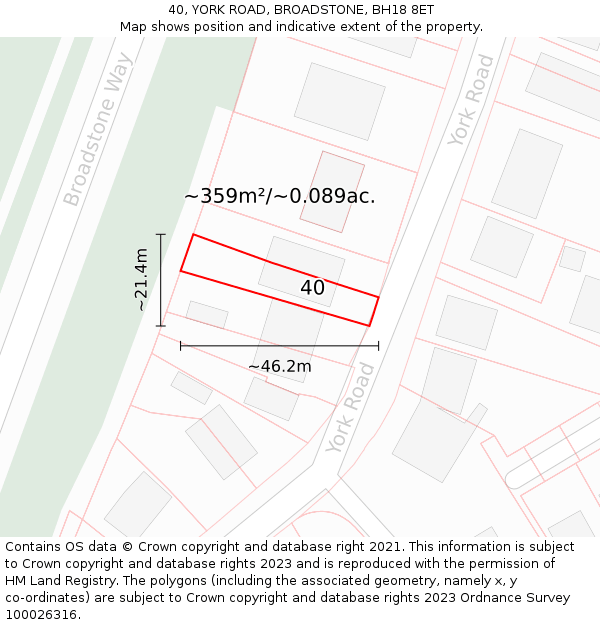 40, YORK ROAD, BROADSTONE, BH18 8ET: Plot and title map