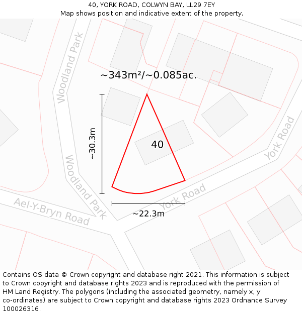 40, YORK ROAD, COLWYN BAY, LL29 7EY: Plot and title map