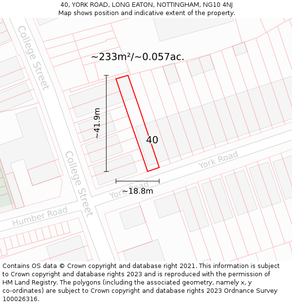 40, YORK ROAD, LONG EATON, NOTTINGHAM, NG10 4NJ: Plot and title map