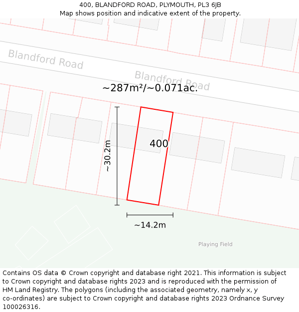 400, BLANDFORD ROAD, PLYMOUTH, PL3 6JB: Plot and title map