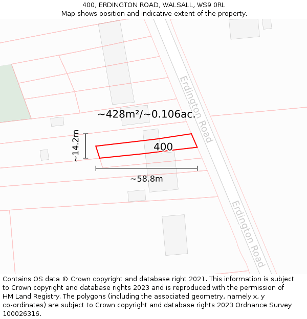 400, ERDINGTON ROAD, WALSALL, WS9 0RL: Plot and title map