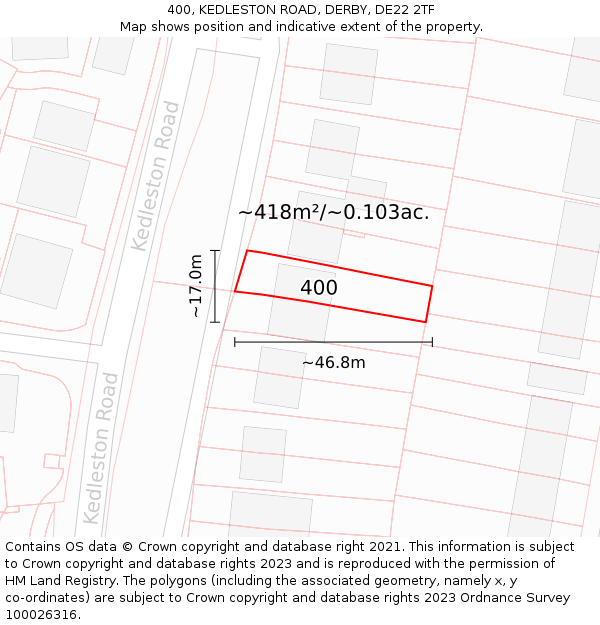 400, KEDLESTON ROAD, DERBY, DE22 2TF: Plot and title map