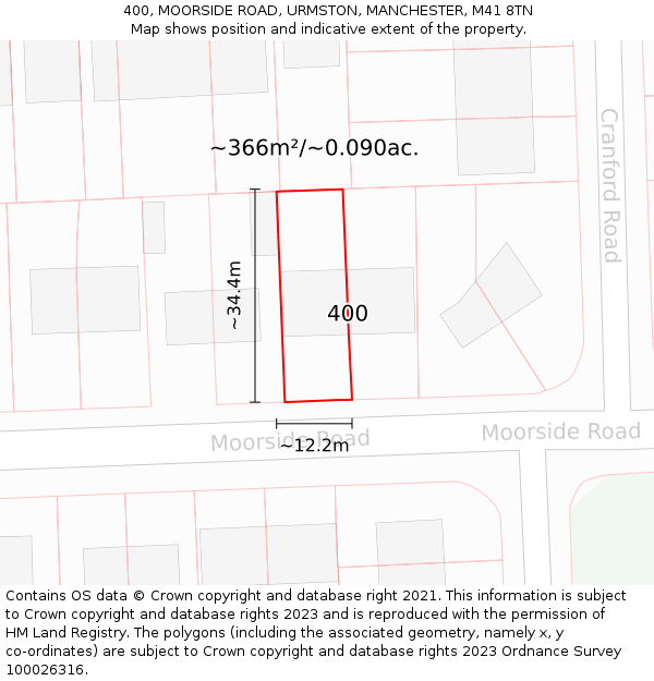 400, MOORSIDE ROAD, URMSTON, MANCHESTER, M41 8TN: Plot and title map