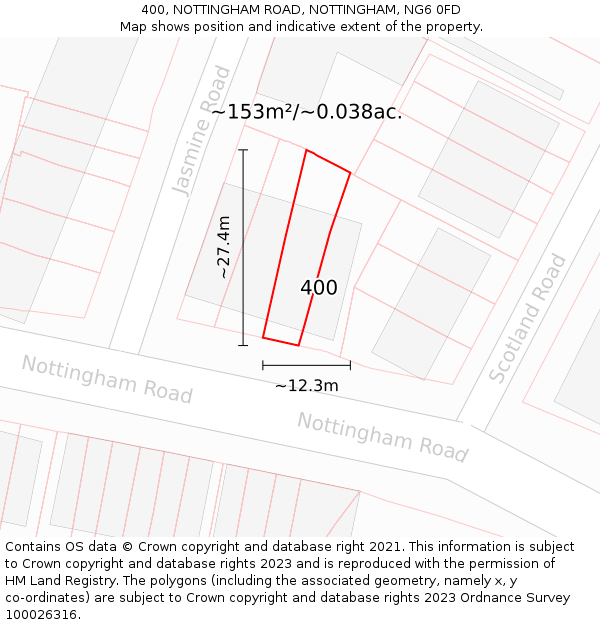 400, NOTTINGHAM ROAD, NOTTINGHAM, NG6 0FD: Plot and title map