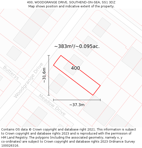 400, WOODGRANGE DRIVE, SOUTHEND-ON-SEA, SS1 3DZ: Plot and title map