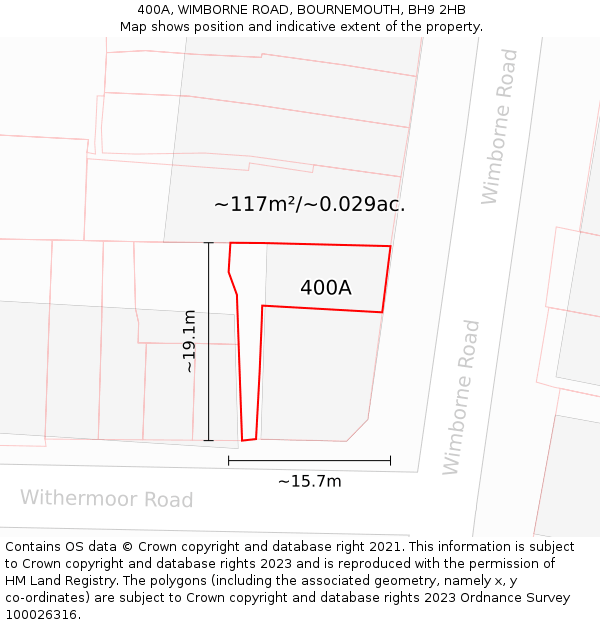 400A, WIMBORNE ROAD, BOURNEMOUTH, BH9 2HB: Plot and title map