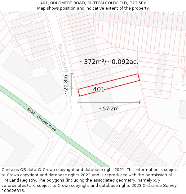 401, BOLDMERE ROAD, SUTTON COLDFIELD, B73 5EX: Plot and title map