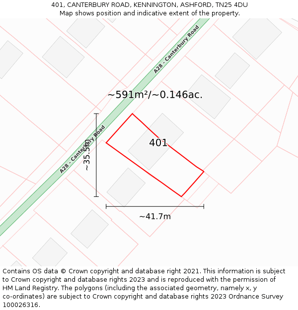 401, CANTERBURY ROAD, KENNINGTON, ASHFORD, TN25 4DU: Plot and title map