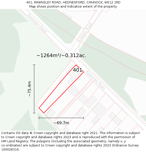 401, RAWNSLEY ROAD, HEDNESFORD, CANNOCK, WS12 1RD: Plot and title map