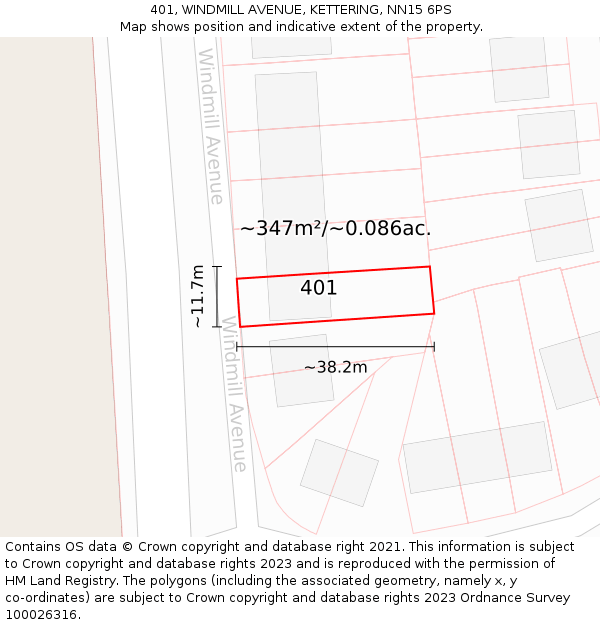 401, WINDMILL AVENUE, KETTERING, NN15 6PS: Plot and title map