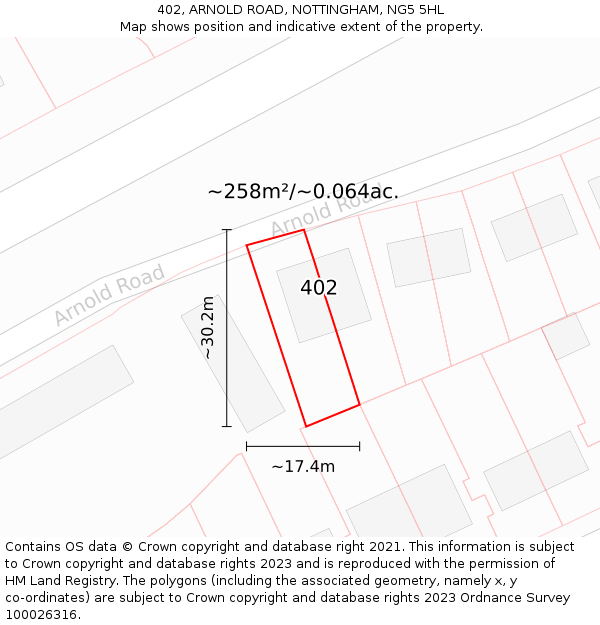 402, ARNOLD ROAD, NOTTINGHAM, NG5 5HL: Plot and title map