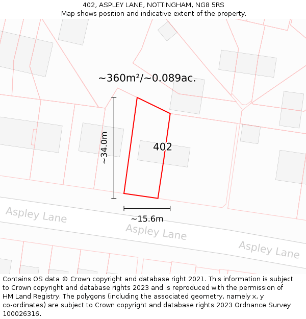 402, ASPLEY LANE, NOTTINGHAM, NG8 5RS: Plot and title map