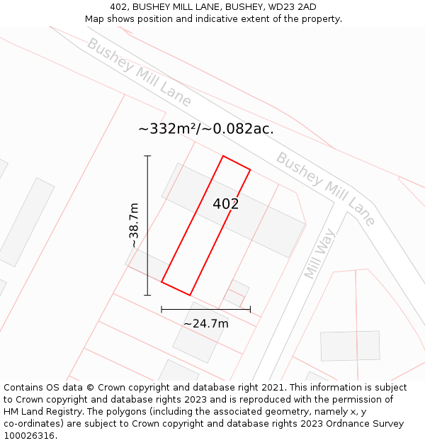 402, BUSHEY MILL LANE, BUSHEY, WD23 2AD: Plot and title map