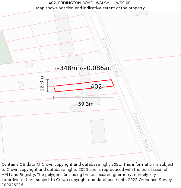 402, ERDINGTON ROAD, WALSALL, WS9 0RL: Plot and title map