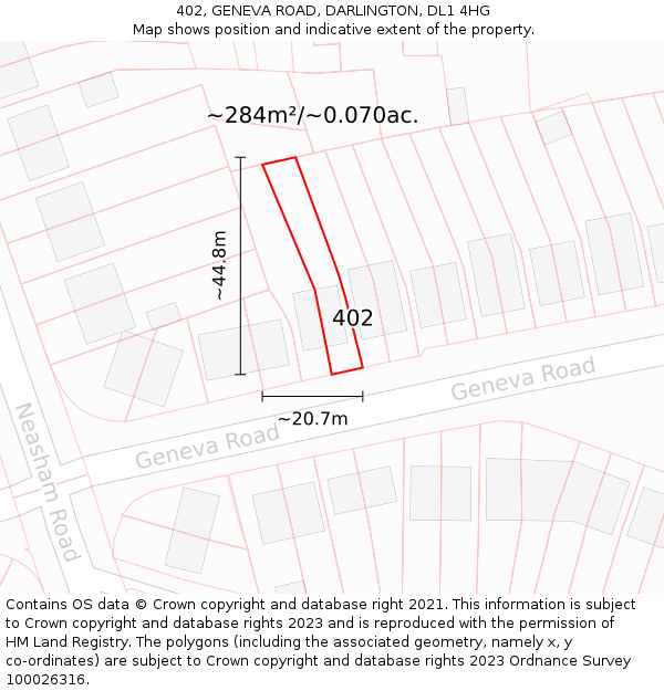 402, GENEVA ROAD, DARLINGTON, DL1 4HG: Plot and title map