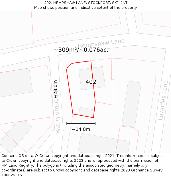 402, HEMPSHAW LANE, STOCKPORT, SK1 4NT: Plot and title map