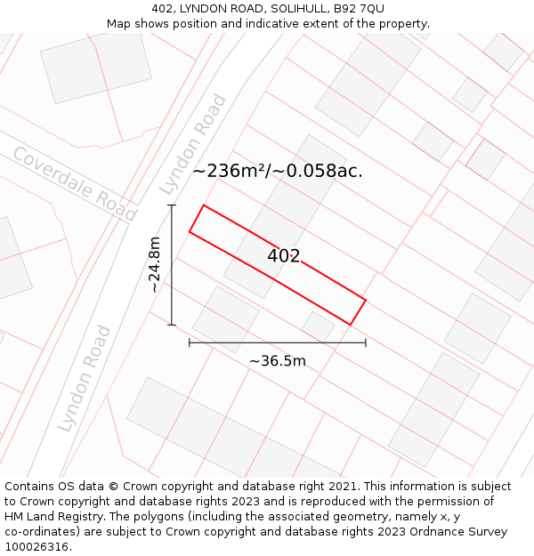 402, LYNDON ROAD, SOLIHULL, B92 7QU: Plot and title map