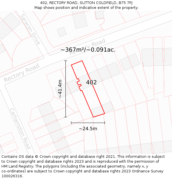 402, RECTORY ROAD, SUTTON COLDFIELD, B75 7PJ: Plot and title map