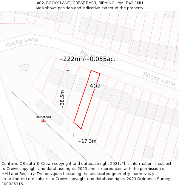 402, ROCKY LANE, GREAT BARR, BIRMINGHAM, B42 1NH: Plot and title map