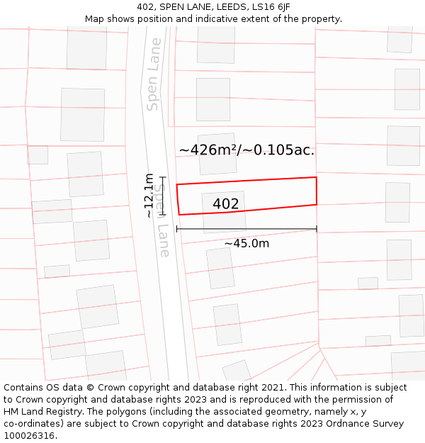 402, SPEN LANE, LEEDS, LS16 6JF: Plot and title map