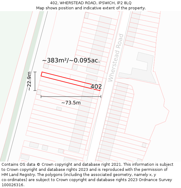 402, WHERSTEAD ROAD, IPSWICH, IP2 8LQ: Plot and title map