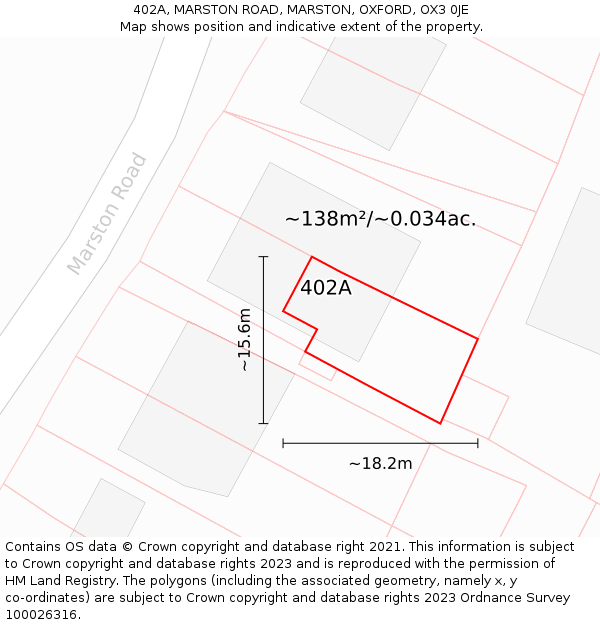 402A, MARSTON ROAD, MARSTON, OXFORD, OX3 0JE: Plot and title map