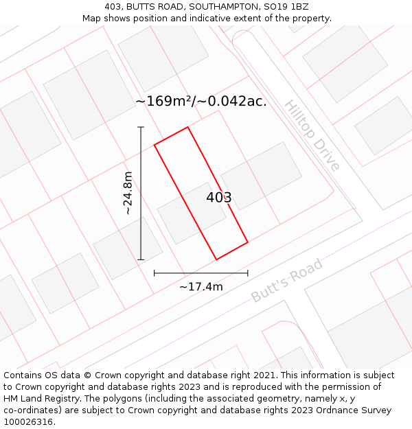 403, BUTTS ROAD, SOUTHAMPTON, SO19 1BZ: Plot and title map