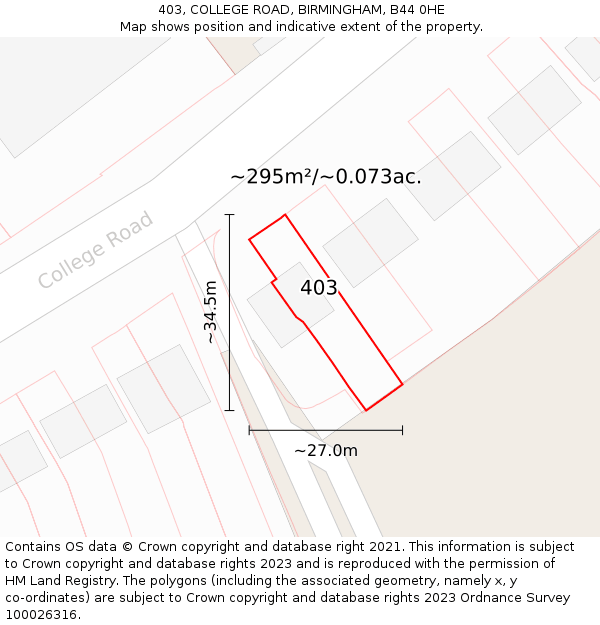 403, COLLEGE ROAD, BIRMINGHAM, B44 0HE: Plot and title map