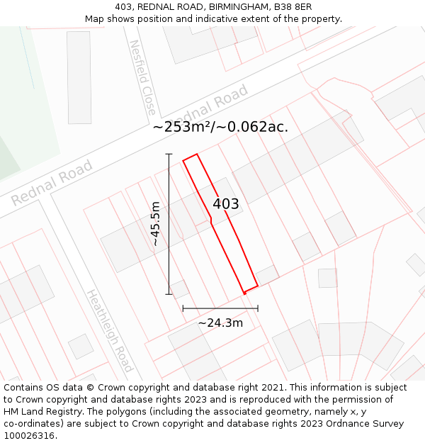 403, REDNAL ROAD, BIRMINGHAM, B38 8ER: Plot and title map