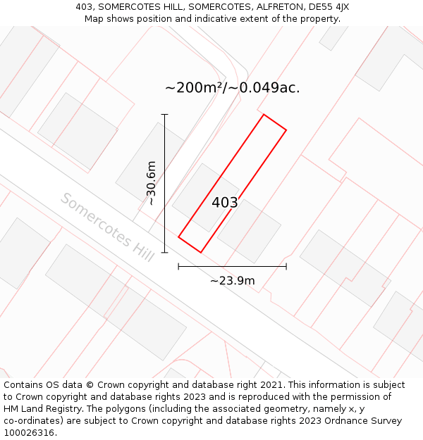 403, SOMERCOTES HILL, SOMERCOTES, ALFRETON, DE55 4JX: Plot and title map