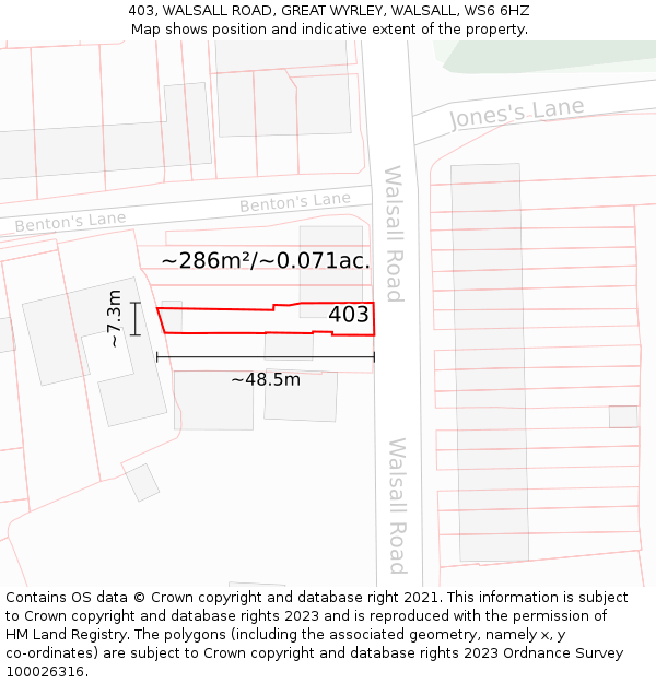 403, WALSALL ROAD, GREAT WYRLEY, WALSALL, WS6 6HZ: Plot and title map