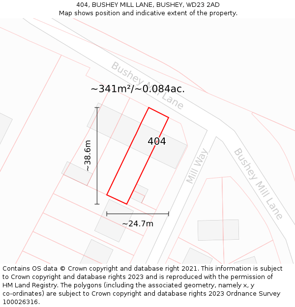 404, BUSHEY MILL LANE, BUSHEY, WD23 2AD: Plot and title map