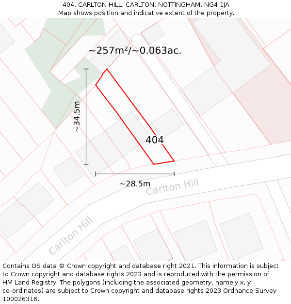 404, CARLTON HILL, CARLTON, NOTTINGHAM, NG4 1JA: Plot and title map