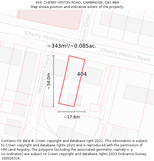 404, CHERRY HINTON ROAD, CAMBRIDGE, CB1 8BA: Plot and title map