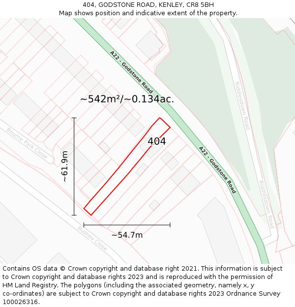 404, GODSTONE ROAD, KENLEY, CR8 5BH: Plot and title map