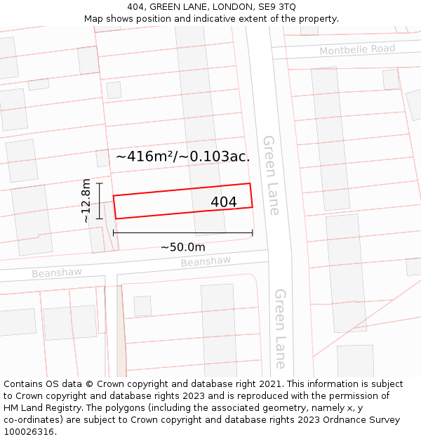 404, GREEN LANE, LONDON, SE9 3TQ: Plot and title map