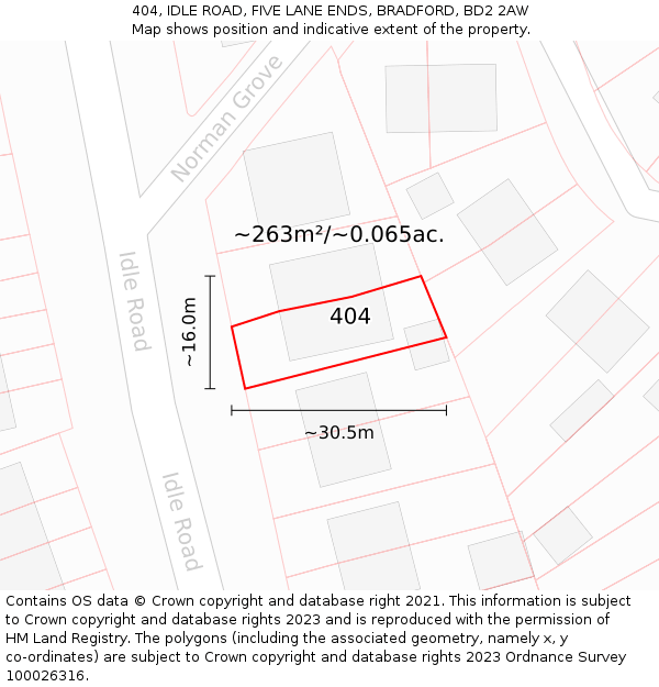 404, IDLE ROAD, FIVE LANE ENDS, BRADFORD, BD2 2AW: Plot and title map