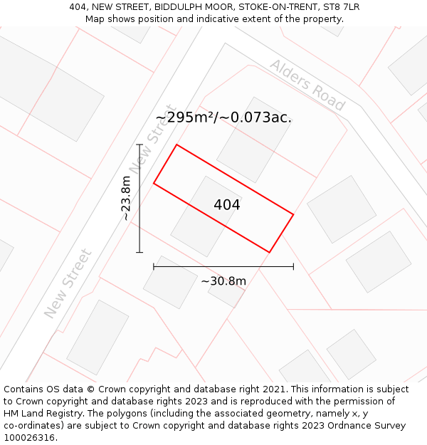 404, NEW STREET, BIDDULPH MOOR, STOKE-ON-TRENT, ST8 7LR: Plot and title map