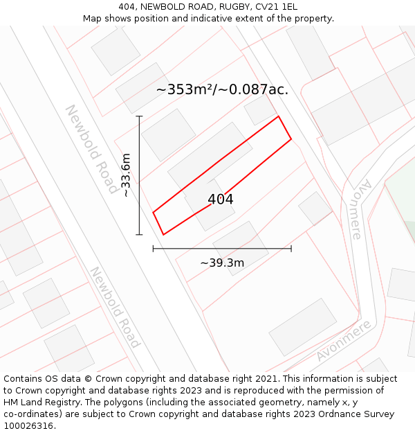 404, NEWBOLD ROAD, RUGBY, CV21 1EL: Plot and title map