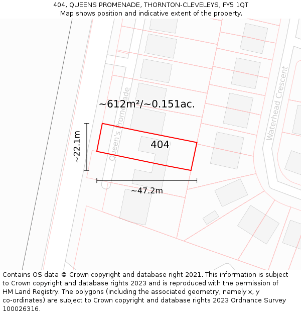 404, QUEENS PROMENADE, THORNTON-CLEVELEYS, FY5 1QT: Plot and title map