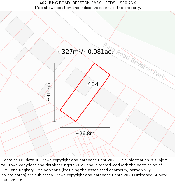 404, RING ROAD, BEESTON PARK, LEEDS, LS10 4NX: Plot and title map