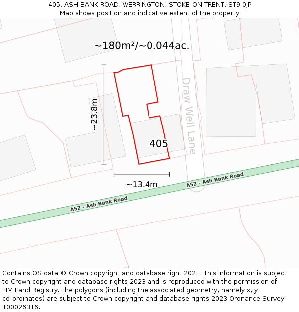 405, ASH BANK ROAD, WERRINGTON, STOKE-ON-TRENT, ST9 0JP: Plot and title map