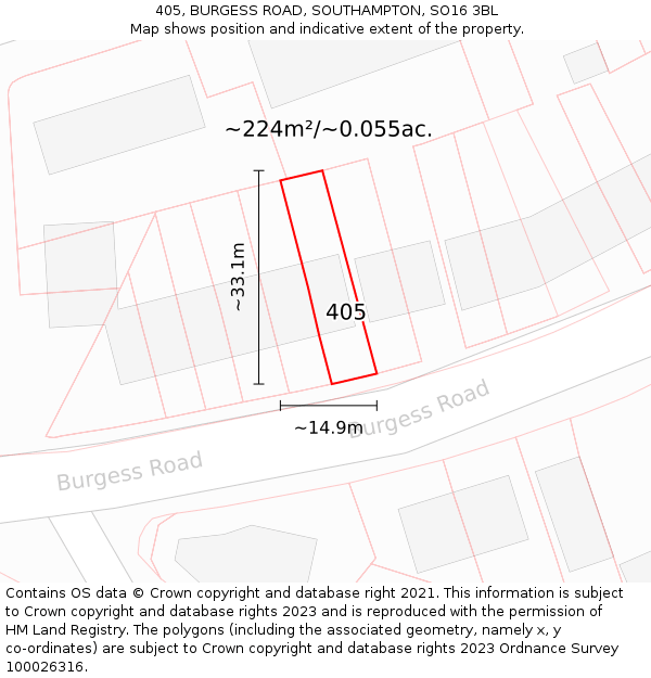 405, BURGESS ROAD, SOUTHAMPTON, SO16 3BL: Plot and title map