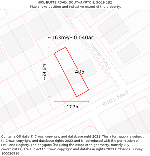 405, BUTTS ROAD, SOUTHAMPTON, SO19 1BZ: Plot and title map