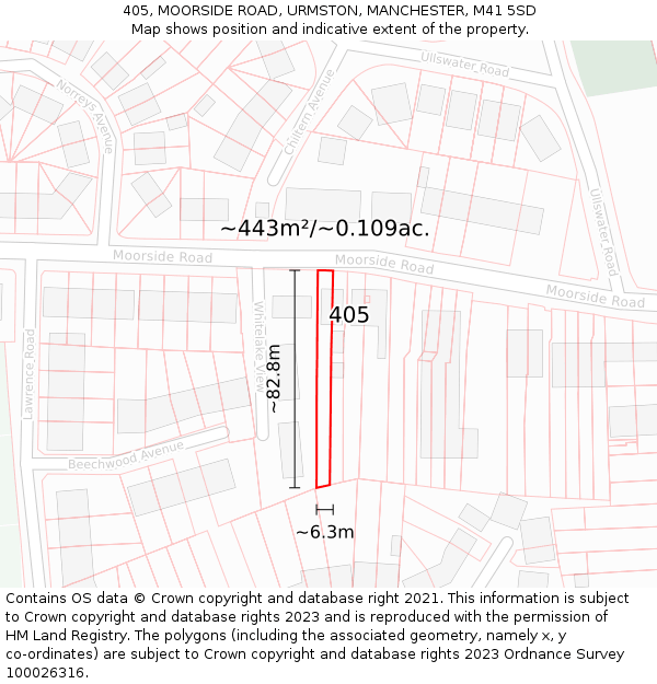 405, MOORSIDE ROAD, URMSTON, MANCHESTER, M41 5SD: Plot and title map