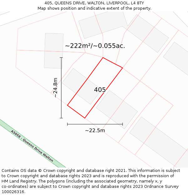 405, QUEENS DRIVE, WALTON, LIVERPOOL, L4 8TY: Plot and title map